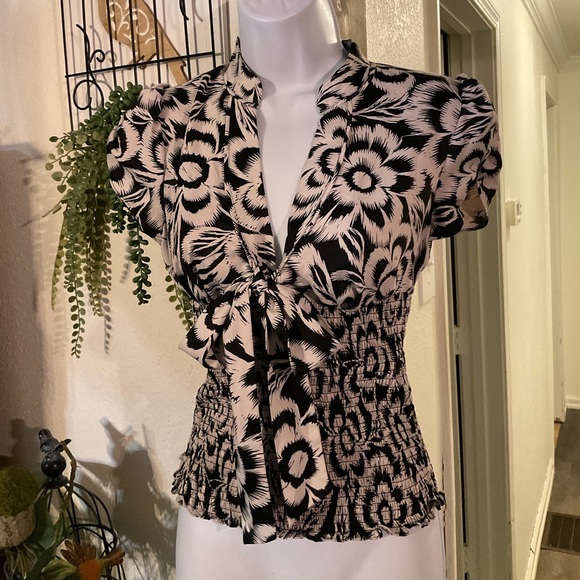 Guess Tops - Guess Black and Cream Floral Blouse
